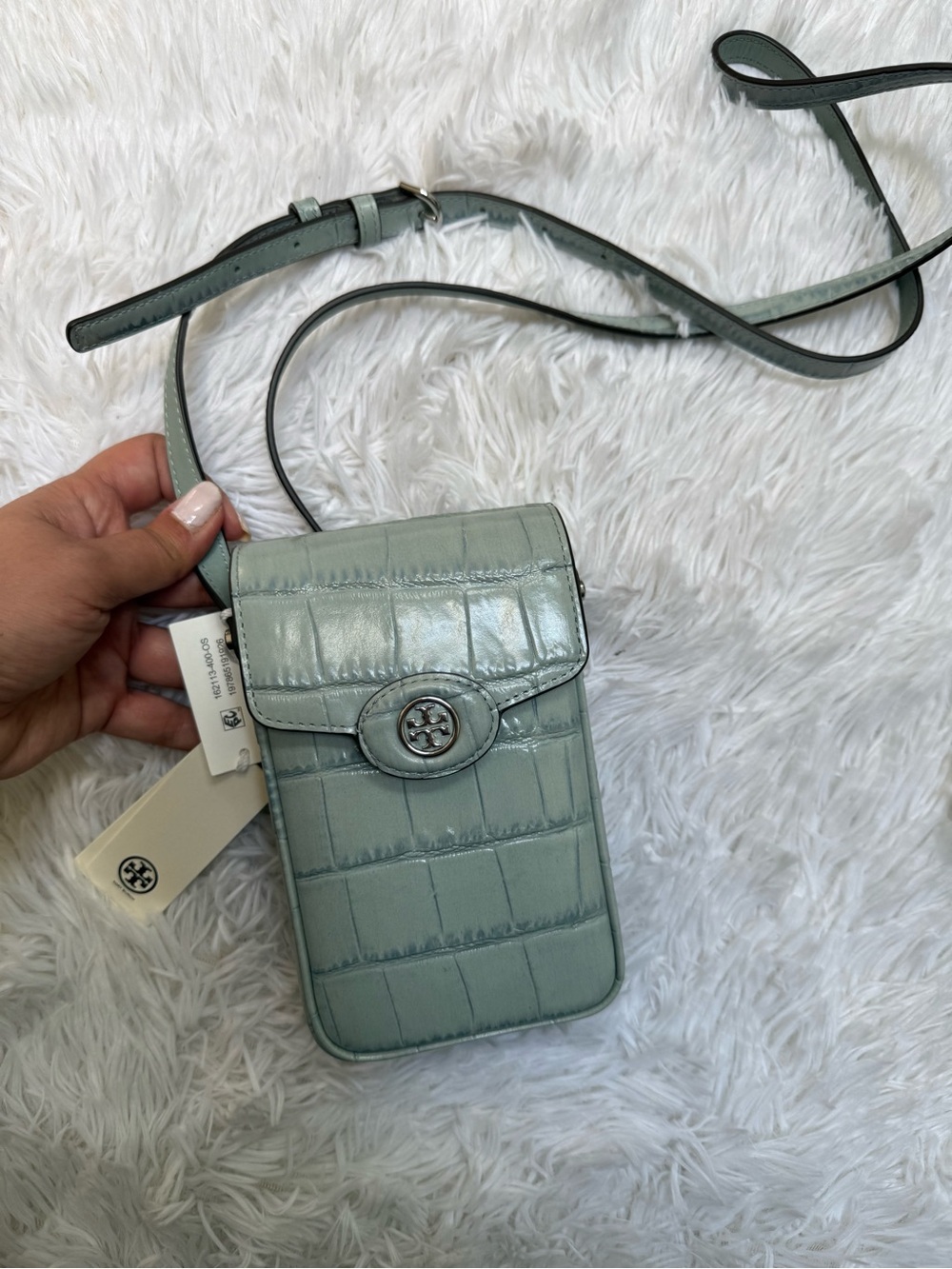 NWT Tory Burch Robinson Croc Embossed Phone Crossbody